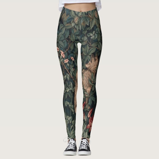 William Morris Greenery Fox Wildlife  Leggings (Front)