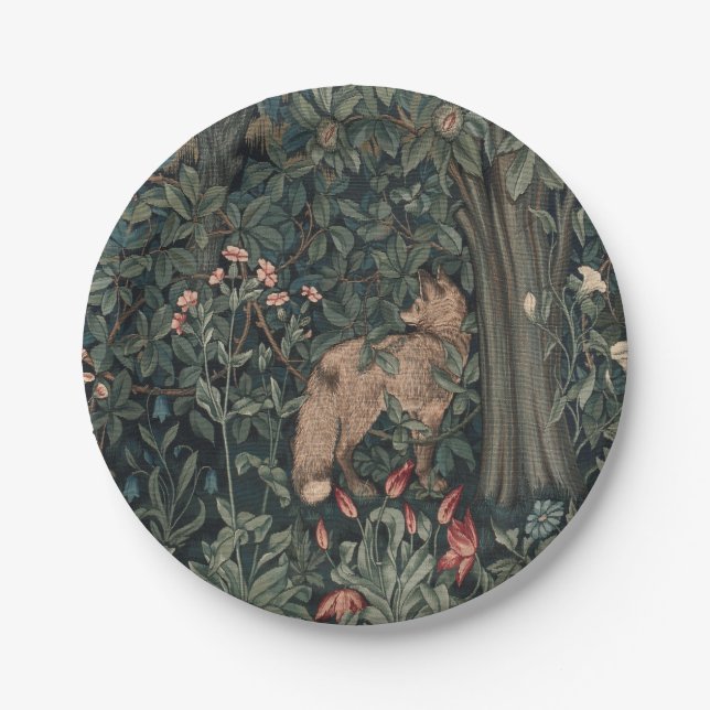 William Morris Greenery Fox Wildlife  Paper Plate (Front)