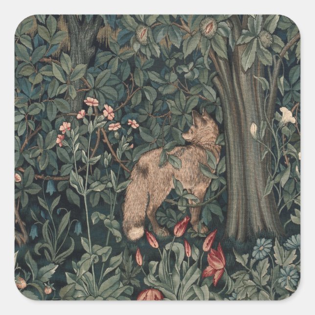 William Morris Greenery Fox Wildlife  Square Sticker (Front)