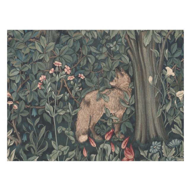 William Morris Greenery Fox Wildlife  Tablecloth (Front (Horizontal))