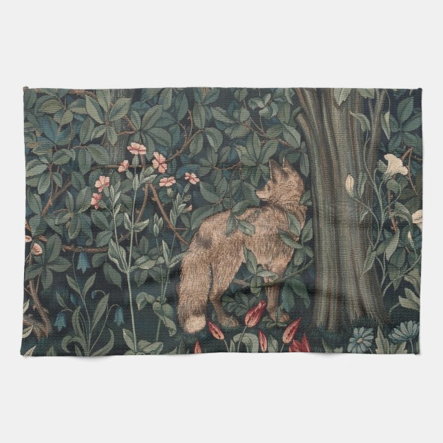 William Morris Greenery Fox Wildlife  Tea Towel (Horizontal)