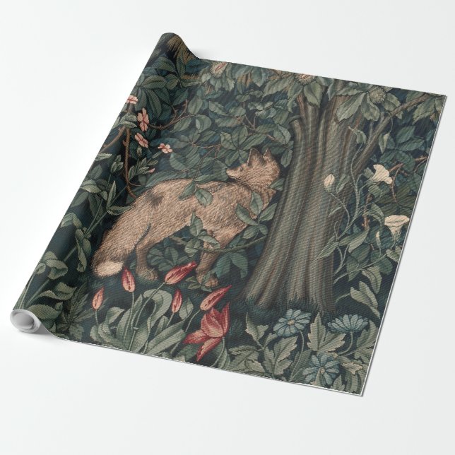 William Morris Greenery Fox Wildlife  Wrapping Paper (Unrolled)