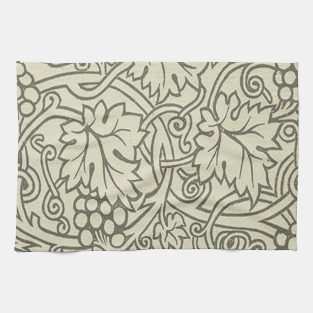 William Morris grey green Grape Vine Pattern Tea Towel (Horizontal)