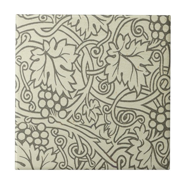 William Morris grey green Grape Vine Pattern Tile (Front)