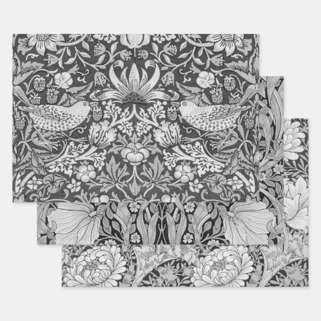 William Morris, Grey Monotone Wrapping Paper Sheet (Set)