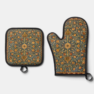 William Morris Holland Park Navy Carpet Art Oven Mitt & Pot Holder Set