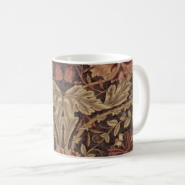 William Morris Honeysuckle Antique Floral Pattern Coffee Mug (Front Right)