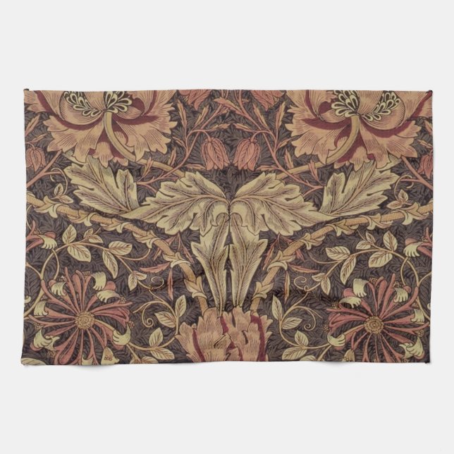 William Morris Honeysuckle Antique Floral Pattern Tea Towel (Horizontal)