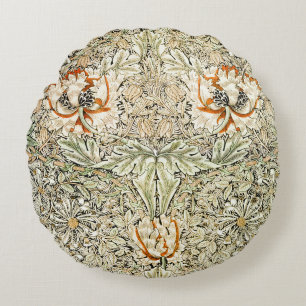 William Morris Honeysuckle Floral Wallpaper Round Cushion