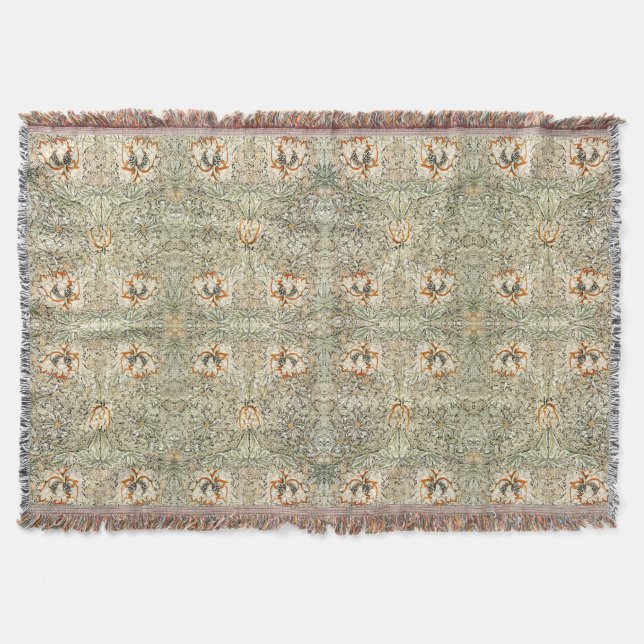 William Morris Honeysuckle Floral Wallpaper Throw Blanket (Front)