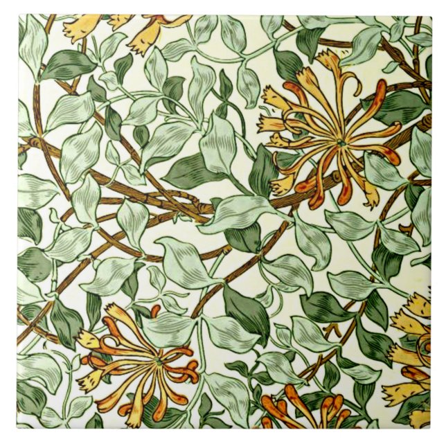 William Morris - Honeysuckle Green and Gold Tile (Front)