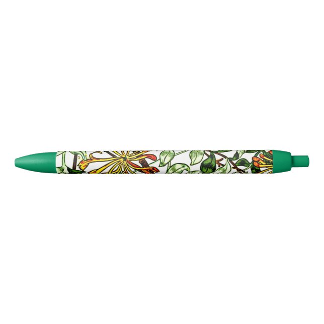 William Morris - Honeysuckle green and yellow-gold Black Ink Pen (Front)