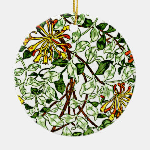William Morris - Honeysuckle green and yellow-gold Ceramic Tree Decoration