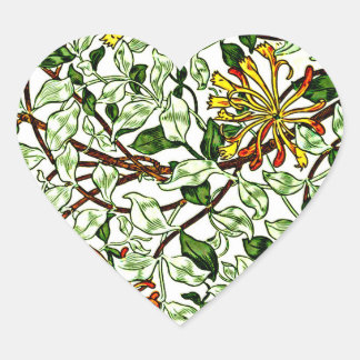 William Morris - Honeysuckle, green and yellow Heart Sticker