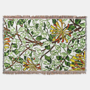 William Morris - Honeysuckle green and yellow Throw Blanket