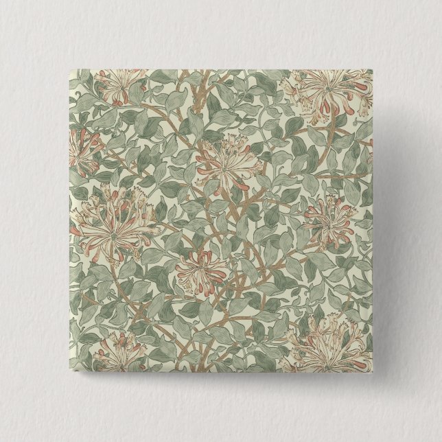 William Morris Honeysuckle Green Floral 15 Cm Square Badge (Front)