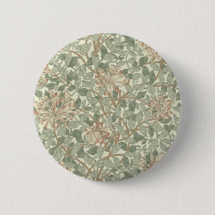 William Morris Honeysuckle Green Floral 6 Cm Round Badge