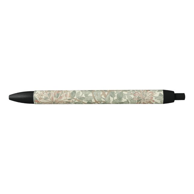 William Morris Honeysuckle Green Floral Black Ink Pen (Front)
