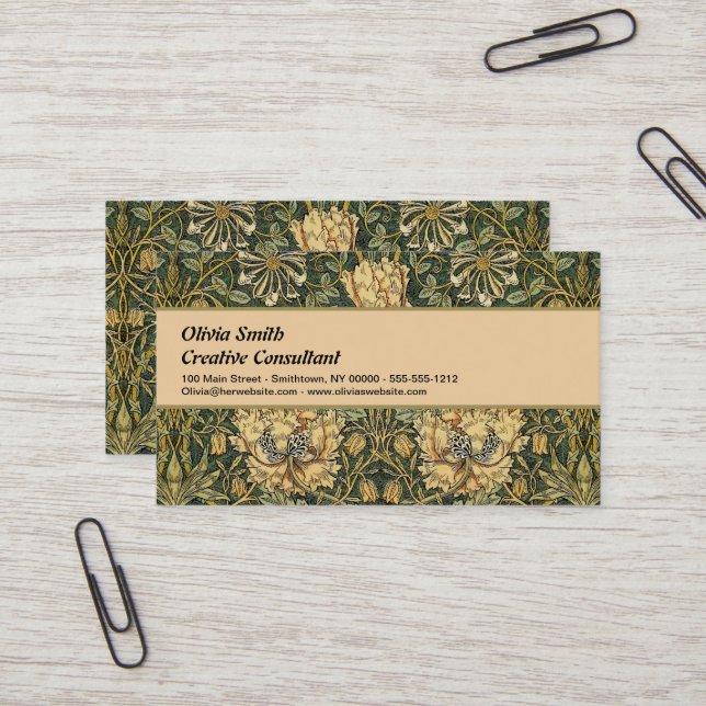 William Morris Honeysuckle Green Floral Business Card (Front/Back In Situ)