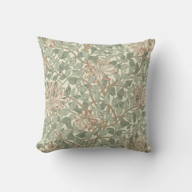 William Morris Honeysuckle Green Floral Cushion (Front)