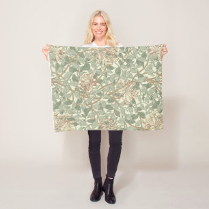 William Morris Honeysuckle Green Floral Fleece Blanket