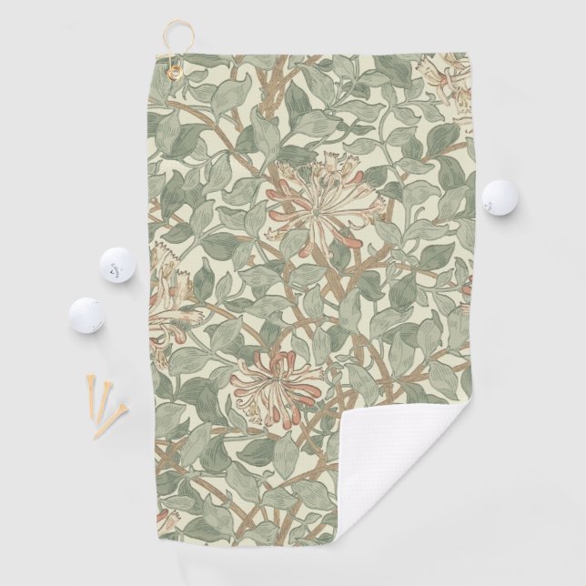William Morris Honeysuckle Green Floral Golf Towel (InSitu)