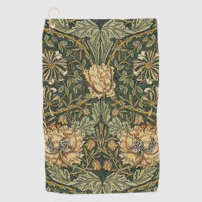William Morris Honeysuckle Green Floral Golf Towel (Front)