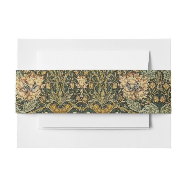William Morris Honeysuckle Green Floral Invitation Belly Band (Front Example)