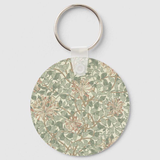 William Morris Honeysuckle Green Floral Key Ring (Front)