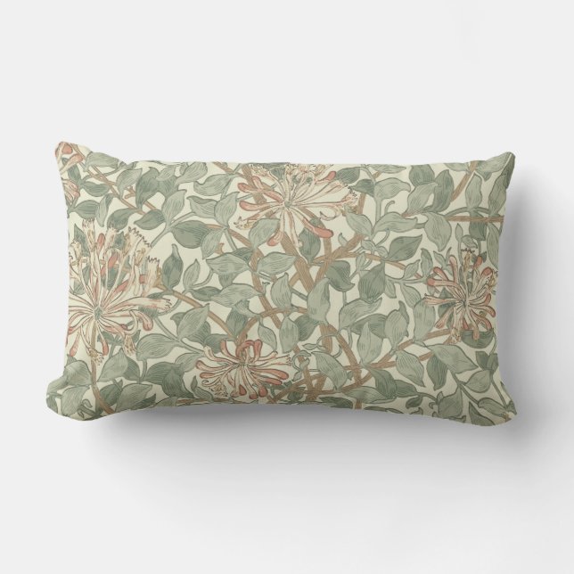 William Morris Honeysuckle Green Floral Lumbar Cushion (Front)