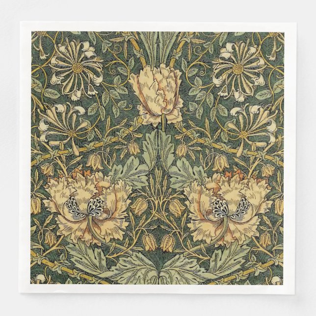 William Morris Honeysuckle Green Floral Napkin (Front)