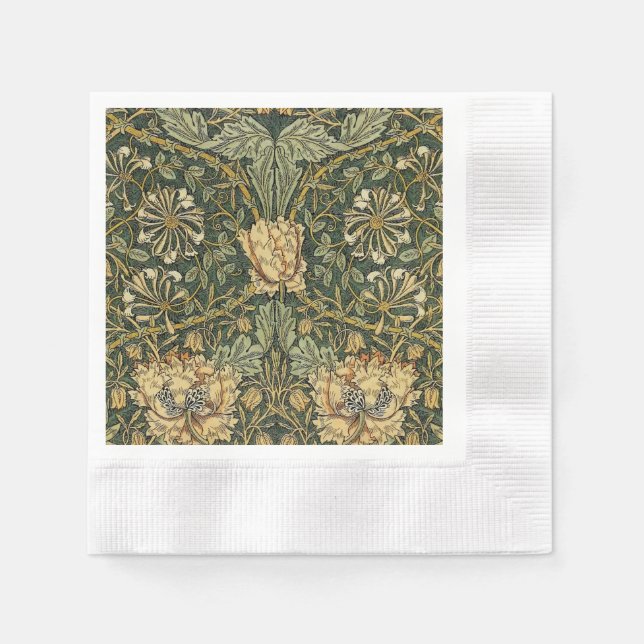 William Morris Honeysuckle Green Floral Napkin (Front)