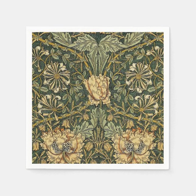 William Morris Honeysuckle Green Floral Napkin (Front)