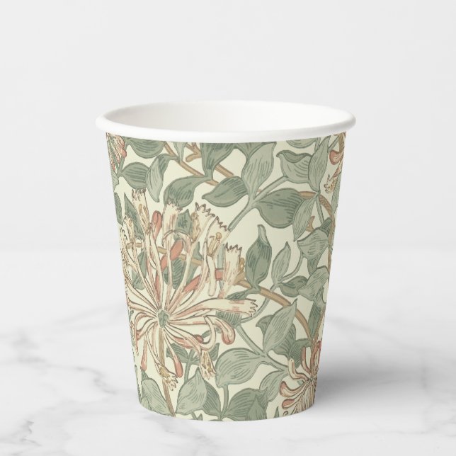 William Morris Honeysuckle Green Floral Paper Cups (Front)