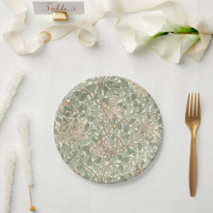 William Morris Honeysuckle Green Floral Paper Plate