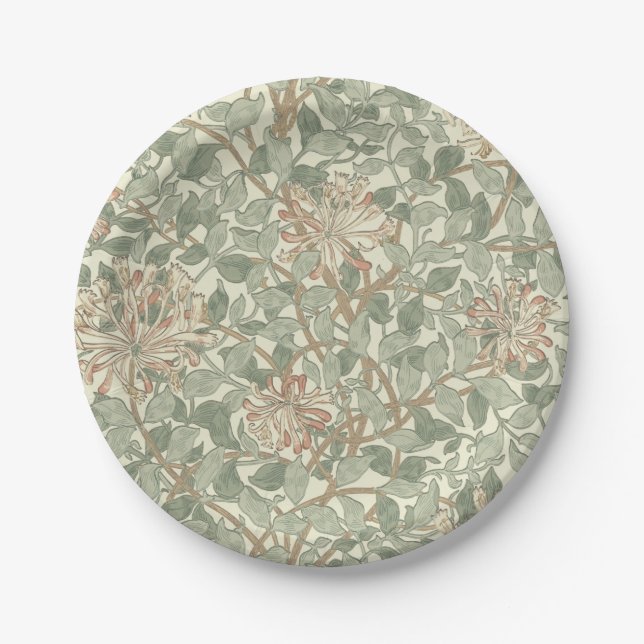 William Morris Honeysuckle Green Floral Paper Plate (Front)
