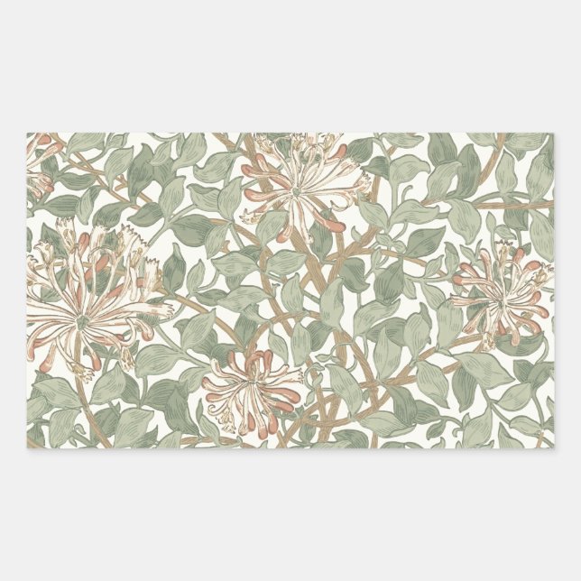 William Morris Honeysuckle Green Floral Rectangular Sticker (Front)