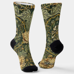 William Morris Honeysuckle Green Floral Socks