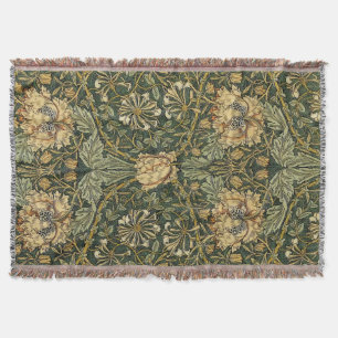 William Morris Honeysuckle Green Floral Throw Blanket