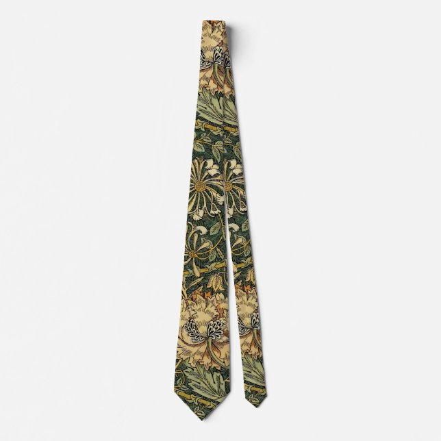 William Morris Honeysuckle Green Floral Tie (Front)