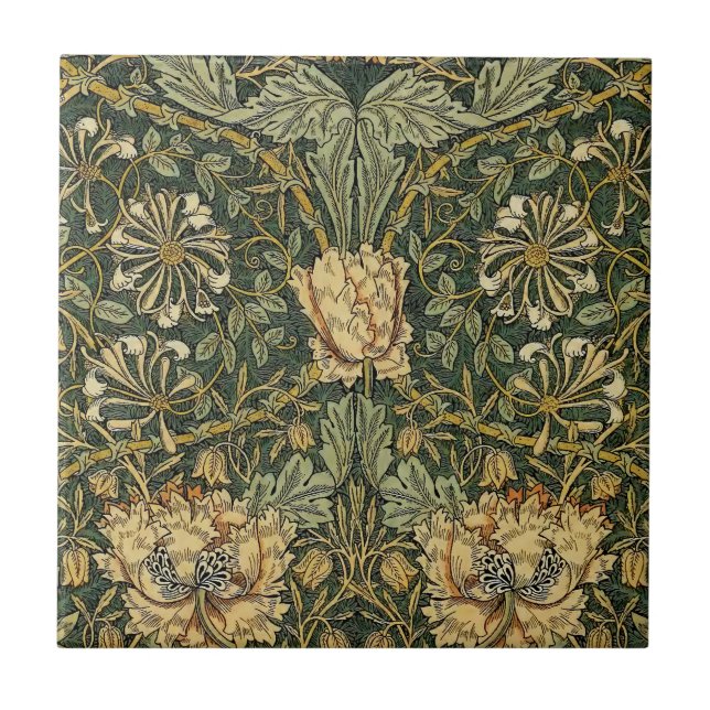 William Morris Honeysuckle Green Floral Tile (Front)