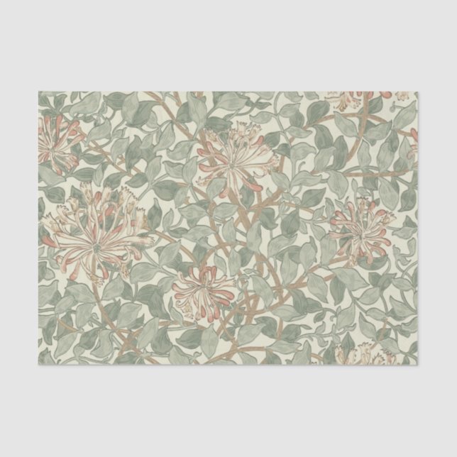 William Morris Honeysuckle Green Floral Tissue Paper (Front)