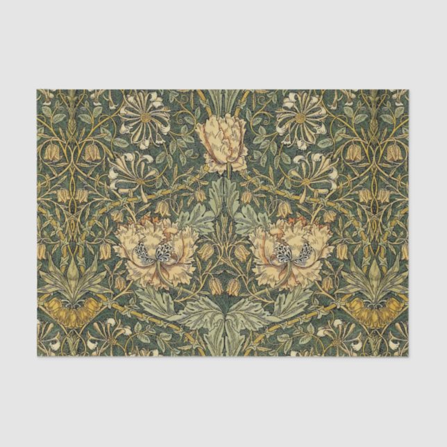 William Morris Honeysuckle Green Floral Tissue Paper (Front)