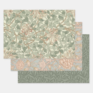 William Morris Honeysuckle Green Floral Wrapping Paper Sheet