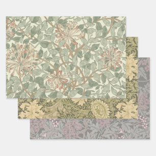 William Morris Honeysuckle Green Floral Wrapping Paper Sheet