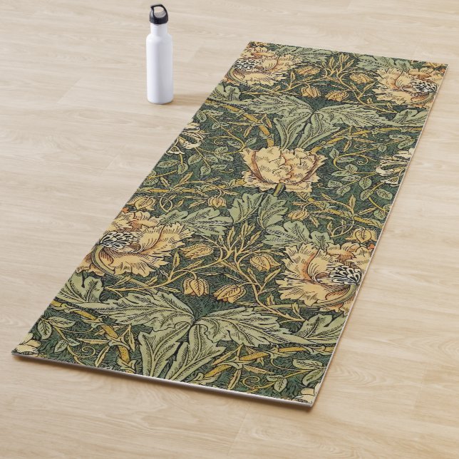 William Morris Honeysuckle Green Floral Yoga Mat (In Situ)
