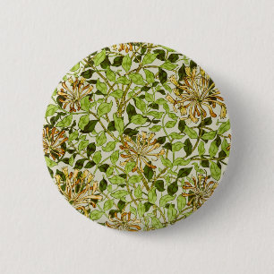 William Morris Honeysuckle Green Flowers 6 Cm Round Badge
