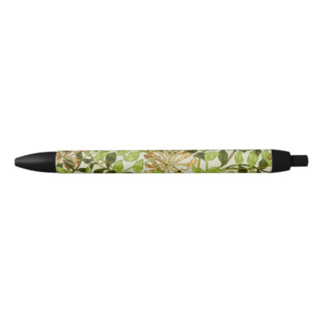 William Morris Honeysuckle Green Flowers Black Ink Pen (Front)
