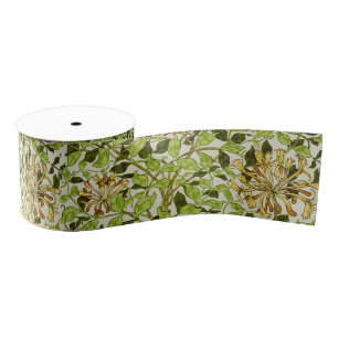 William Morris Honeysuckle Green Flowers Grosgrain Ribbon