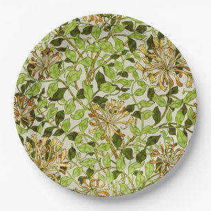 William Morris Honeysuckle Green Flowers Paper Plate